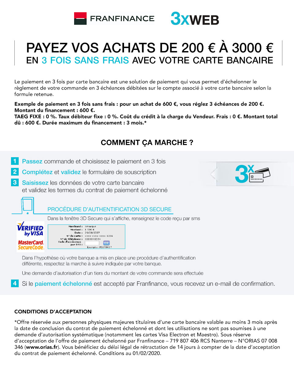 Payez vos achats de 200€ à 2000€ en 3 fois sans frais avec votre carte bancaire