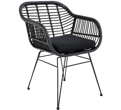 Chaise Bistrot Rotin Noire avec coussin