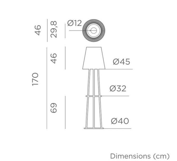 Lampadaire Extérieur sans fil avec recharge solaire OKINAWA 170cm