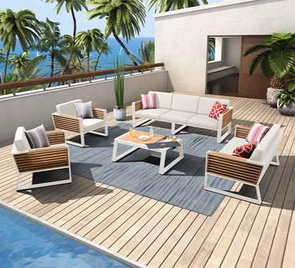 Salon de Jardin Haut de Gamme 8 places Lounge Bora Blanc - Salon de jardin  Alu Bas