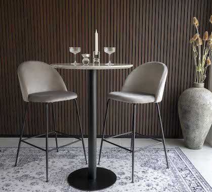Table Mange Debout Rond 70cm Plateau Marbre Blanc Pied Acier Noir