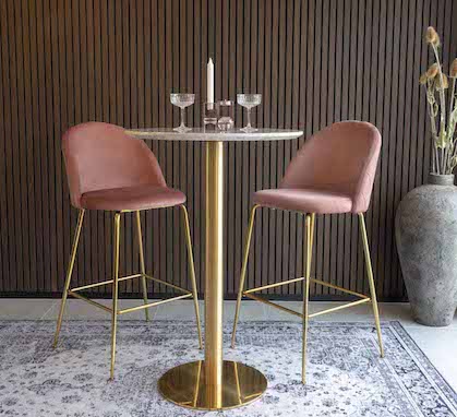 Table Mange Debout Rond 70cm Plateau Marbre Blanc Pied Acier chromé Laiton