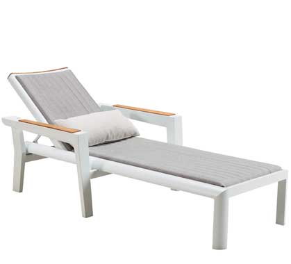 Bain de Soleil Haut de Gamme Aluminium et Teck Antigua Blanc