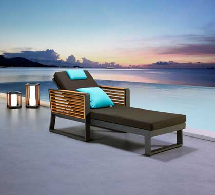 Bain de Soleil Haut de Gamme Aluminium et Teck Bora Noir