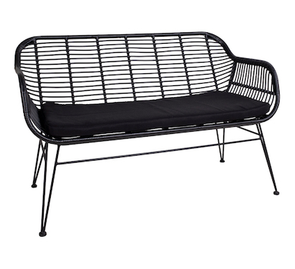 Banquette Bistrot Rotin Noire avec coussin