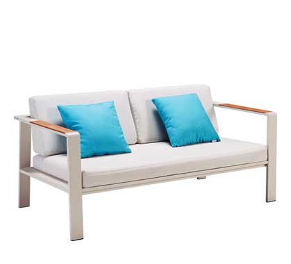 Canapé de Jardin 2 Places Beige Aluminium et Teck Nofi