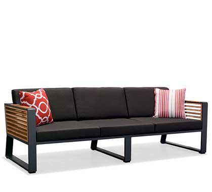 Canapé de Jardin 3 Places Noir Aluminium et Teck Bora