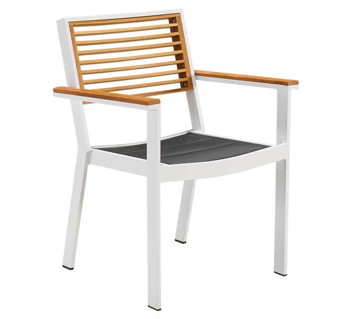 Chaise de Jardin Aluminium Dossier en Bois Teck York Blanc  Chaise de