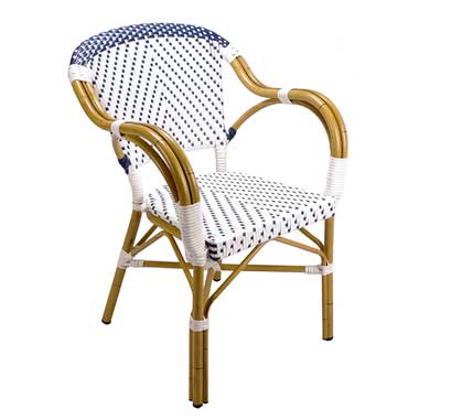 Chaise Bistrot Parisienne Aluminium Blanche et Bleue à Carreau