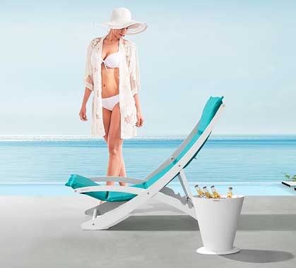 Chilienne Pliante Aluminium Haut de Gamme Assise Matelassée Turquoise