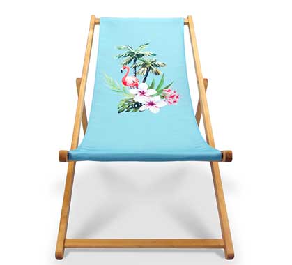 Chilienne Bois Bleu Ciel Motif Flamant Rose L130cm