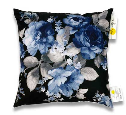 Coussin d'extérieur noir imprimé fleur bleu 45x45cm