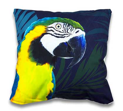 Coussin d'extérieur bleu nuit imprimé perroquet 45x45cm