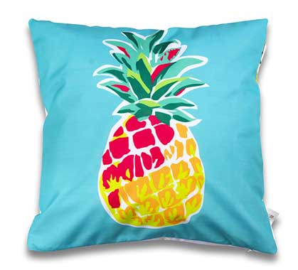 Coussin d'extérieur bleu turquoise imprimé ananas 45x45cm