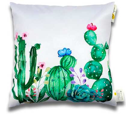 Coussin d'extérieur blanc imprimé cactus 60x60cm