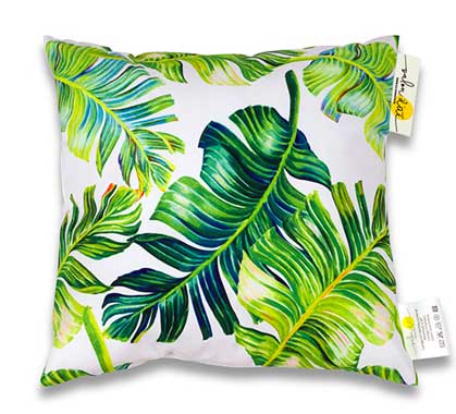 Coussin d'extérieur blanc imprimé jungle feuilles de palmier 45x45cm