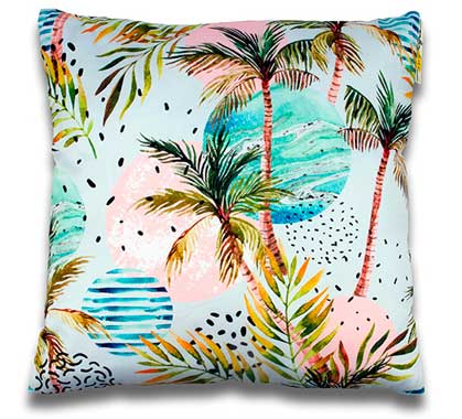 Coussin d'extérieur bleu ciel imprimé palmiers 60x60cm