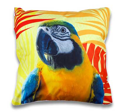 Coussin d'extérieur jaune imprimé perroquet 45x45cm