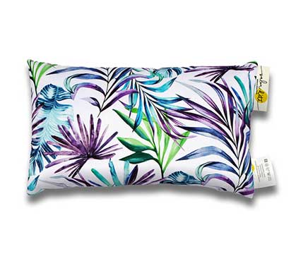 Coussin d'extérieur blanc imprimé jungle feuilles mauves 50x30cm
