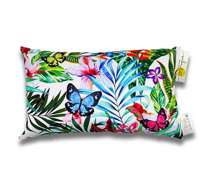 Coussin d'extérieur blanc imprimé jungle papillons 50x30cm
