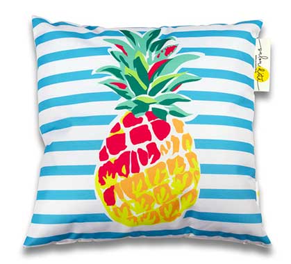 Coussin d'extérieur blanc imprimé ananas rayé bleu 45x45cm