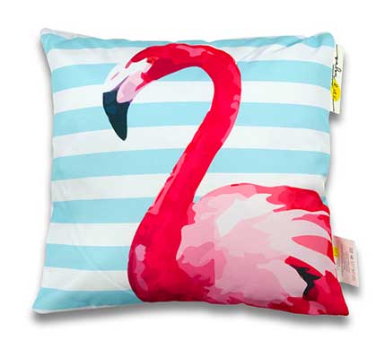 Coussin d'extérieur blanc imprimé flamant rose et rayé bleu 45x45cm