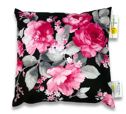 Coussin d'extérieur noir imprimé fleur rose 45x45cm