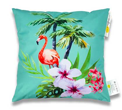 Coussin d'extérieur vert imprimé flamant rose 45x45cm