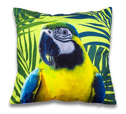 Coussin d'extérieur vert imprimé perroquet 45x45cm