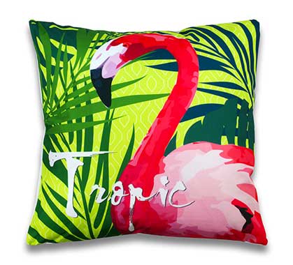 Coussin d'extérieur vert imprimé tropic flamant rose 45x45cm