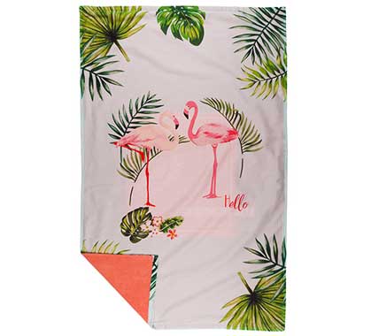Fouta Serviette De Plage Coton Envers Eponge Motif Flamant Rose 90x160