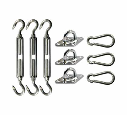 Kit Fixation Voile D'ombrage Inox  3 encrages 3 tendeurs M8