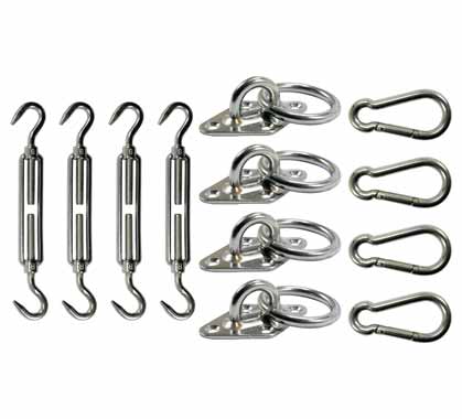 Kit Fixation Voile D'ombrage Inox 4 points d'encrage avec anneau