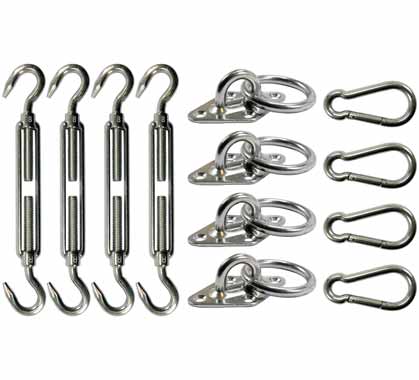 Kit Fixation Voile D'ombrage Inox 4 points d'encrage avec anneau