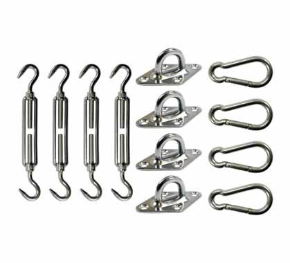 Kit Fixation Voile D'ombrage Inox 4 encrages 4 tendeurs M6