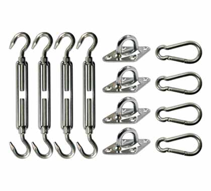 Kit Fixation Voile D'ombrage Inox 4 encrages 4 tendeurs M8