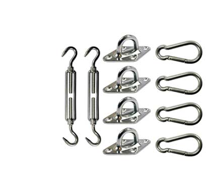 Kit Fixation Voile D'ombrage Inox 4 encrages 2 tendeurs M6