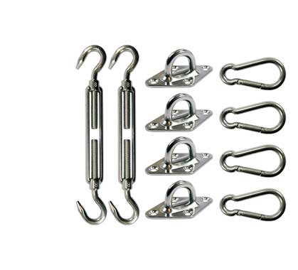 Kit Fixation Voile D'ombrage Inox 4 encrages 2 tendeurs M8