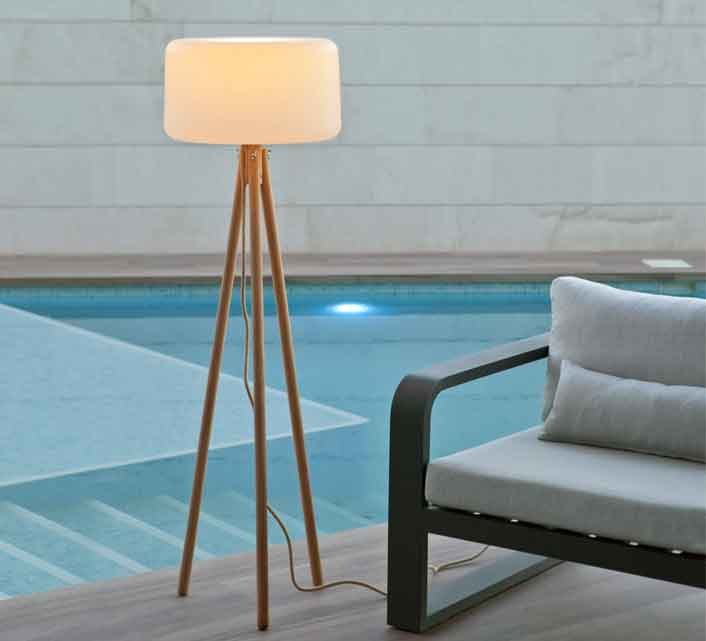 Lampadaire Trépied Extérieur Filaire LED blanc chaud dimmable Bois