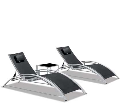 Lot de 2 Bains de Soleil + 1 Table basse Aluminium et Textilène Estelle