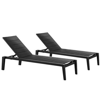 Lot de 2 Bains de Soleil + 1 Table basse Aluminium et Textilène Matelassé Emoti Noir