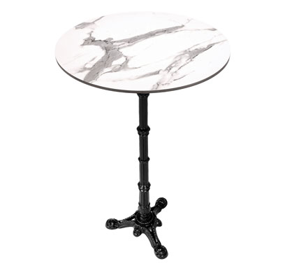 Mange Debout Rond 60cm Plateau HPL Motif Marbre Blanc