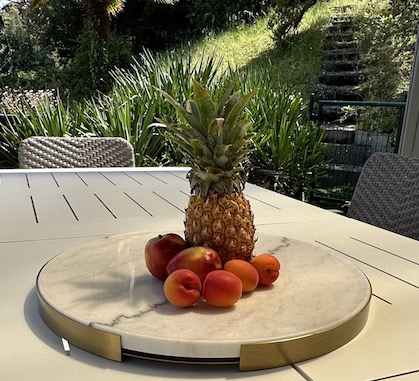 Plateau de décoration en Marbre Blanc et laiton D45cm