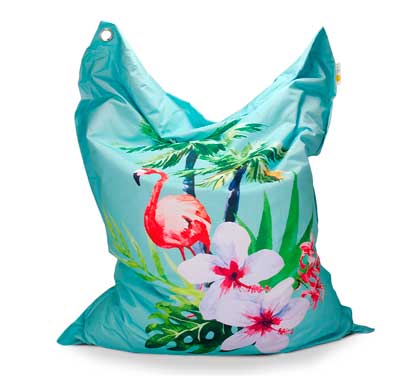Pouf Géant Extérieur XXL Bleu Motif Flamant rose Haut de Gamme