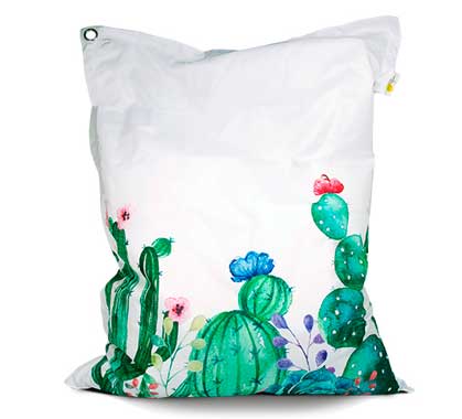 Pouf Géant Extérieur XXL Motif Cactus Haut de Gamme Blanc
