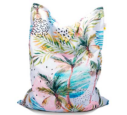 Pouf Géant Extérieur XXL Motif Palmier Haut de Gamme Blanc