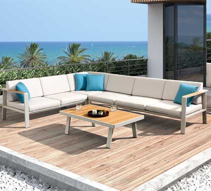 Salon de Jardin en Aluminium Puerto : 1 Table + 4 Fauteuils