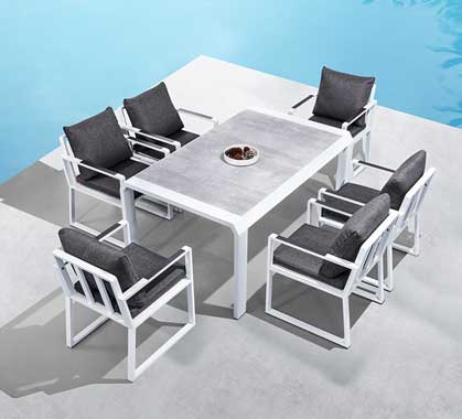 Salon de Jardin Aluminium 6 personnes Table 160x100 Exee Blanc
