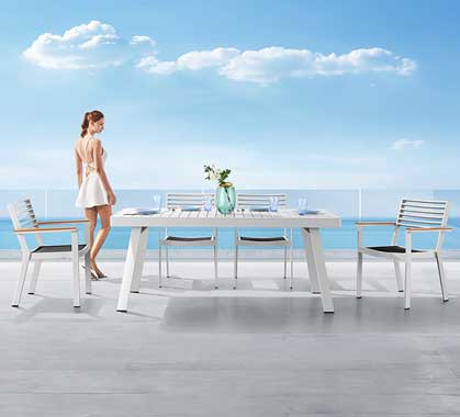Salon de Jardin Aluminium 6 personnes Table 180x90 York Blanc