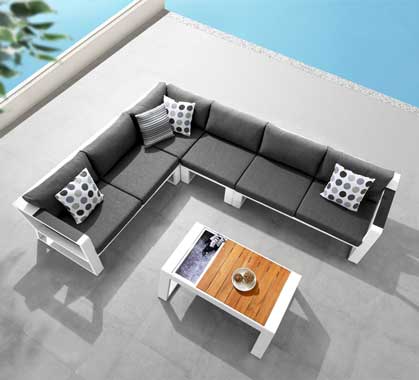 Salon de Jardin Aluminium d'Angle 6 places Exee Blanc